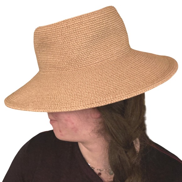 Talbots Straw Sun Hat Wide Brim Tan Paper Crochet Classic Beach One Size - Picture 10 of 10